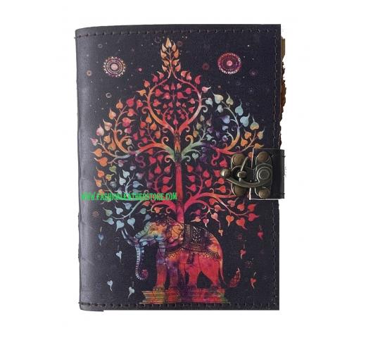 printed elephant leather journal